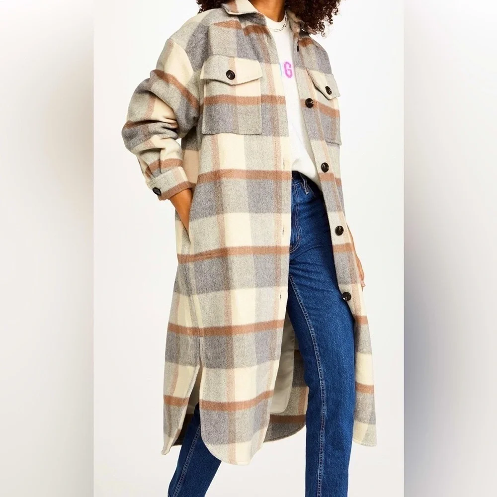 STELLA NOVA Emmy Joe Plaid Longline Coat jacket overshirt wool felt blend 10